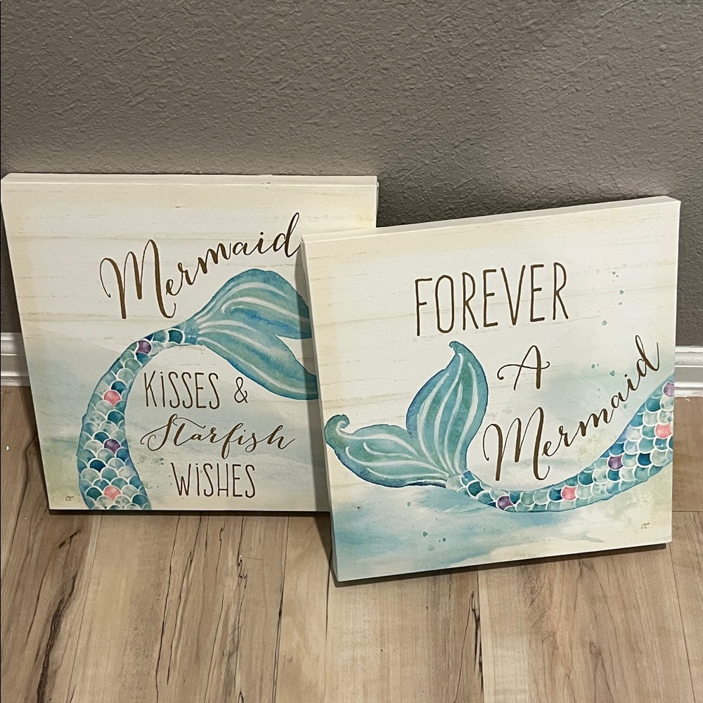 Mermaid Canvas Art Set - Blue and Cream